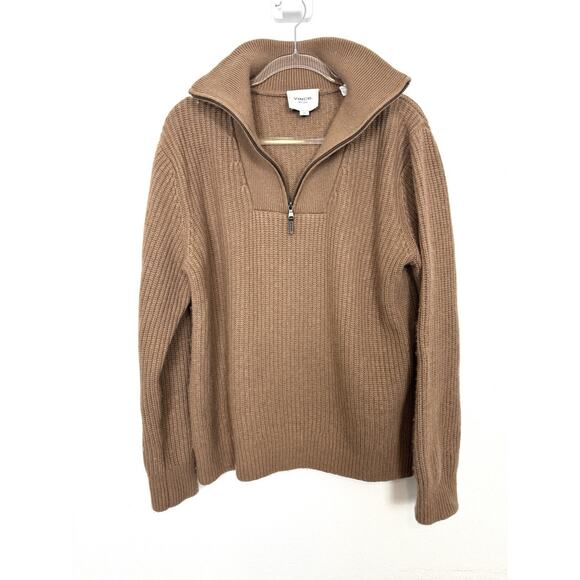Vince Cashmere Wool Half-Zip Funnel Neck Sweater Womens Large Tan Soft Cozy Knit - Picture 3 of 10